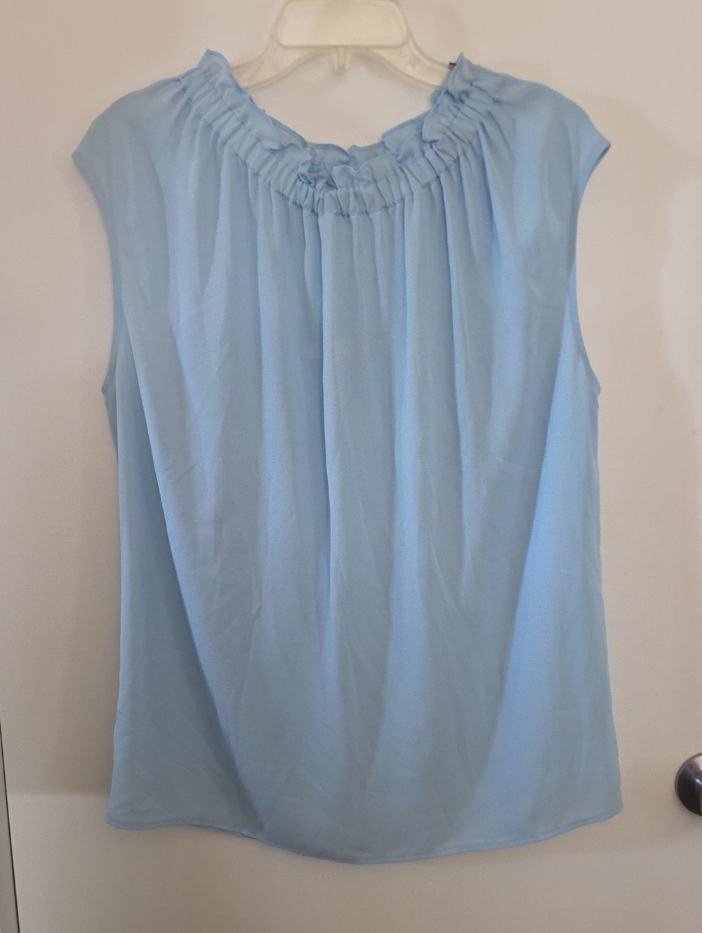 Pleione Sky Blue Ruffle-Neck Sleeveless Top